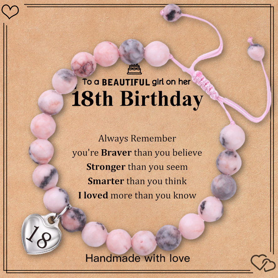 Pink zebra birthday bracelet stainless steel love pendant engraved hand-woven adjustable bracelet