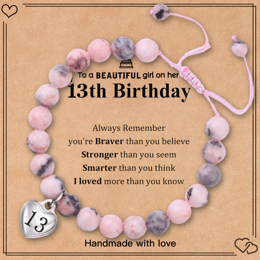 Pink zebra birthday bracelet stainless steel love pendant engraved hand-woven adjustable bracelet