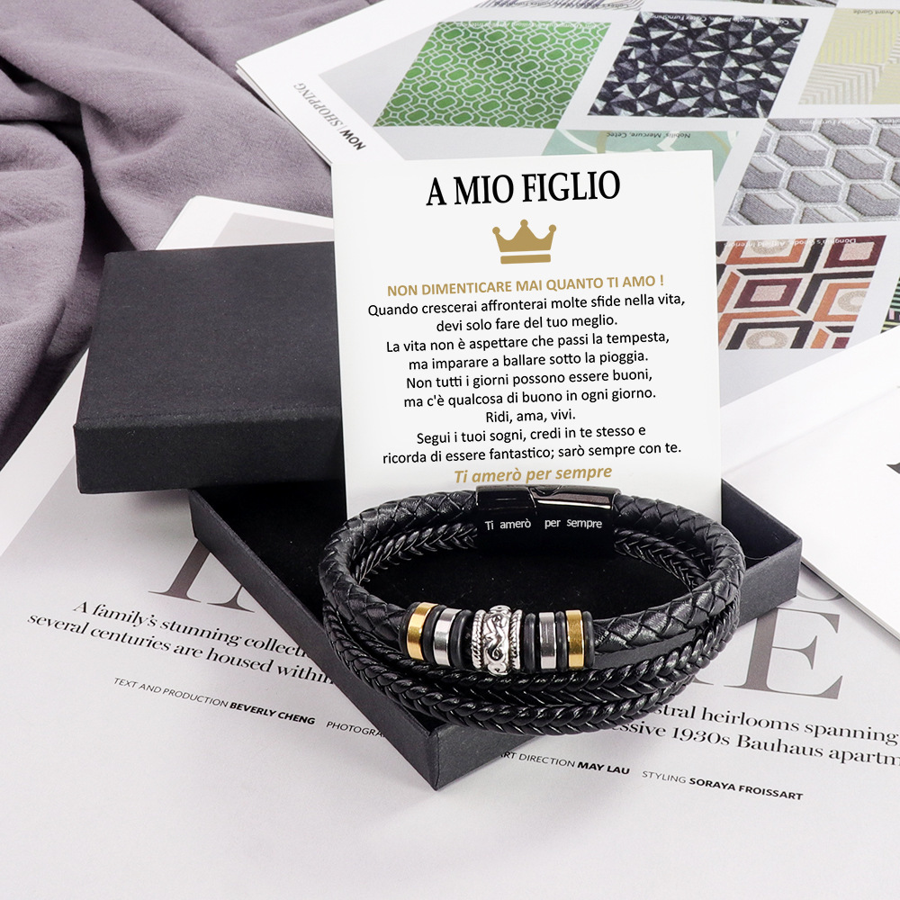 Stainless steel multi-layer braided bracelet leather bracelet engraved gift set bracelet