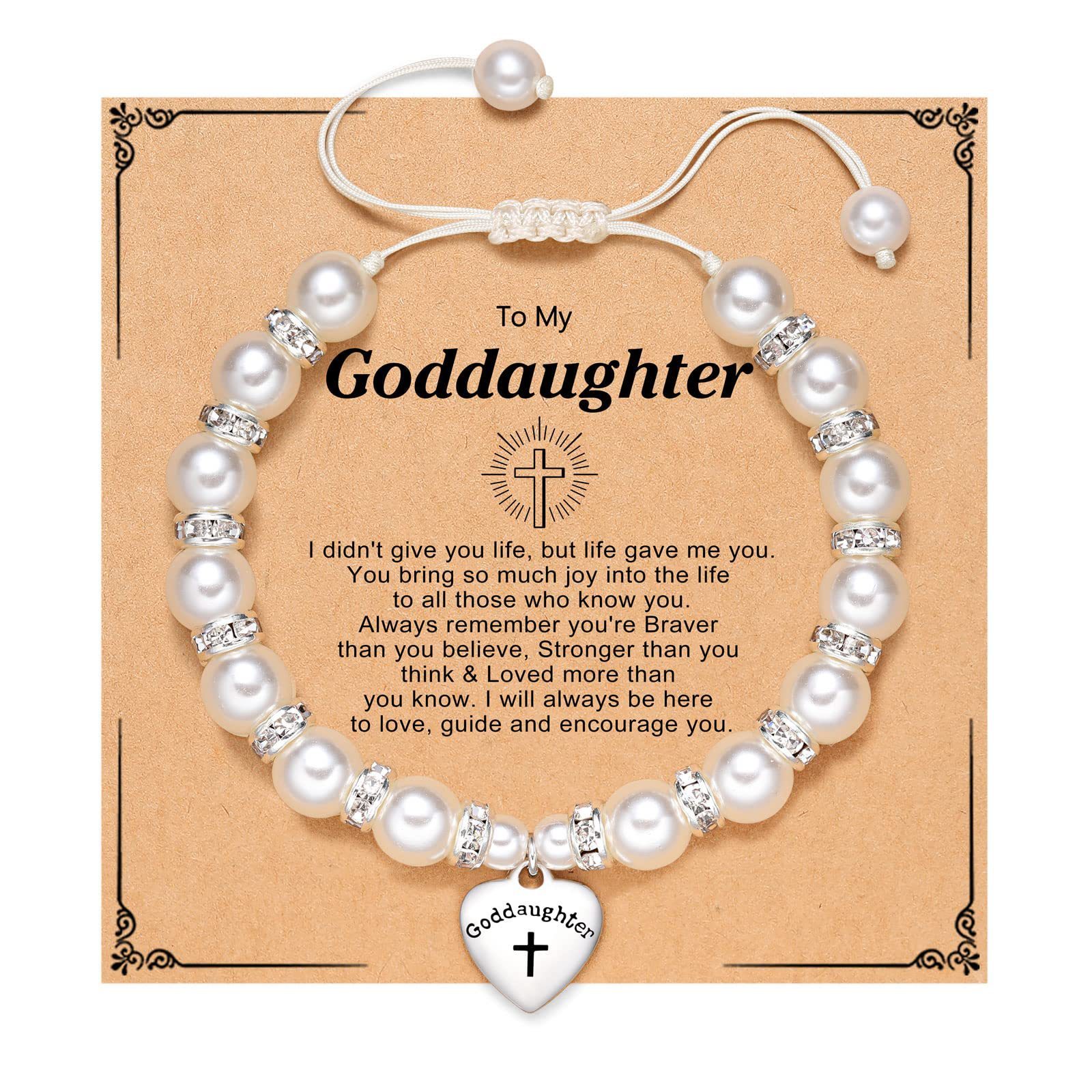 Goddaughter bracelet woven Bala beads love lettering cross Bala beads bracelet