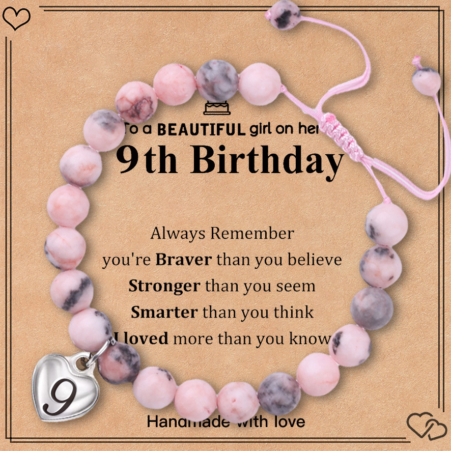 Pink zebra birthday bracelet stainless steel love pendant engraved hand-woven adjustable bracelet