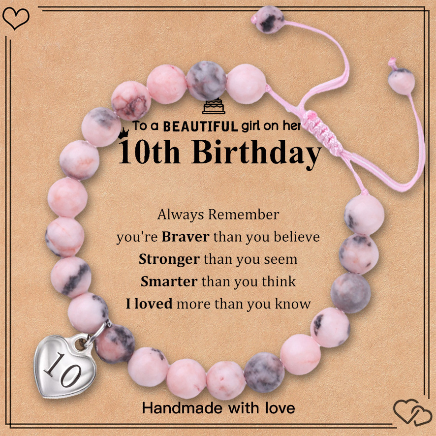 Pink zebra birthday bracelet stainless steel love pendant engraved hand-woven adjustable bracelet