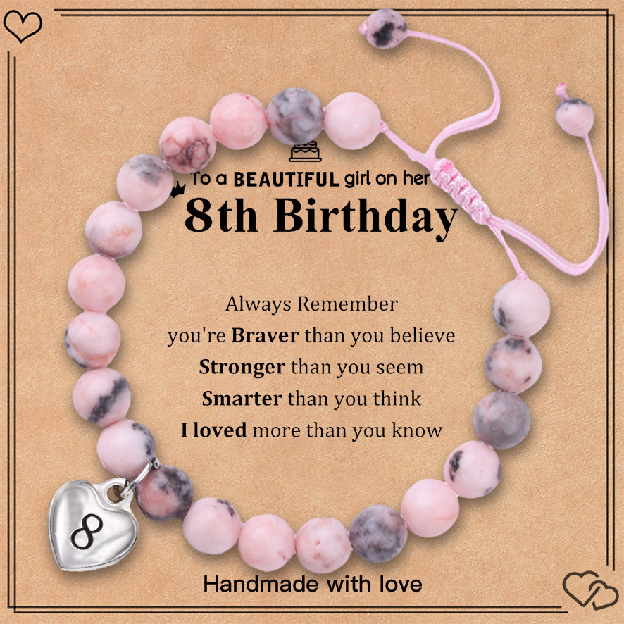 Pink zebra birthday bracelet stainless steel love pendant engraved hand-woven adjustable bracelet