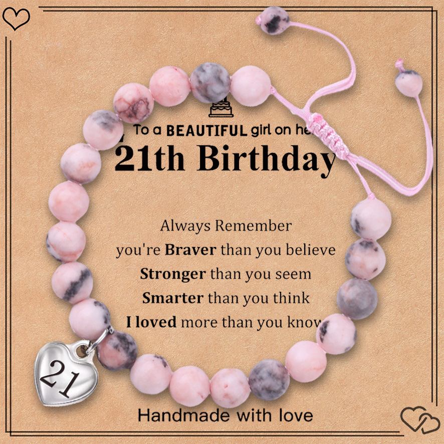 Pink zebra birthday bracelet stainless steel love pendant engraved hand-woven adjustable bracelet
