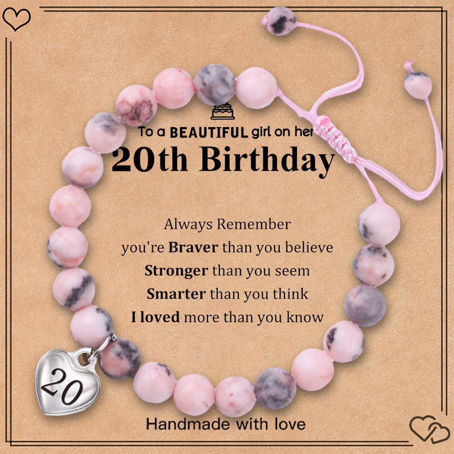 Pink zebra birthday bracelet stainless steel love pendant engraved hand-woven adjustable bracelet