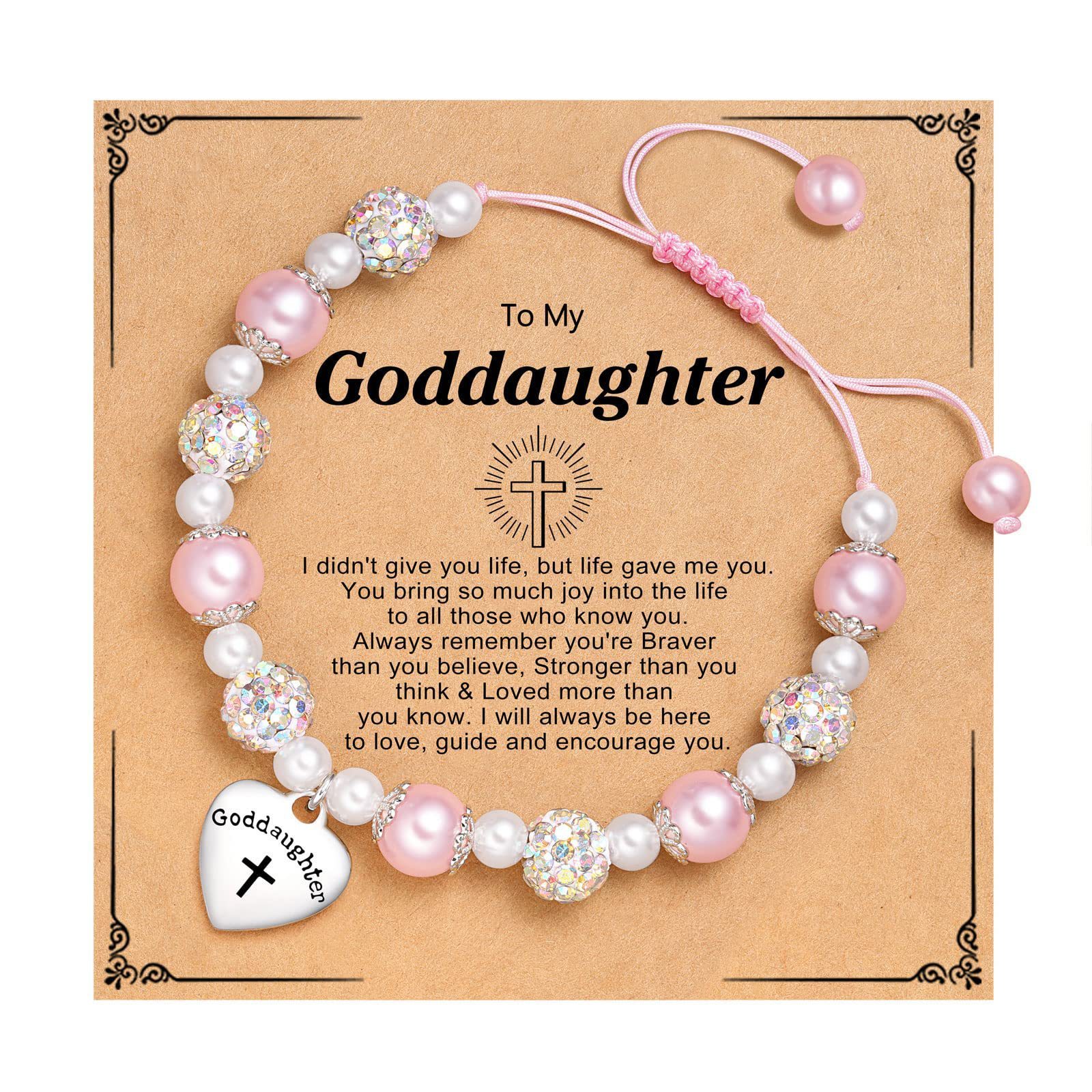 Goddaughter bracelet woven Bala beads love lettering cross Bala beads bracelet