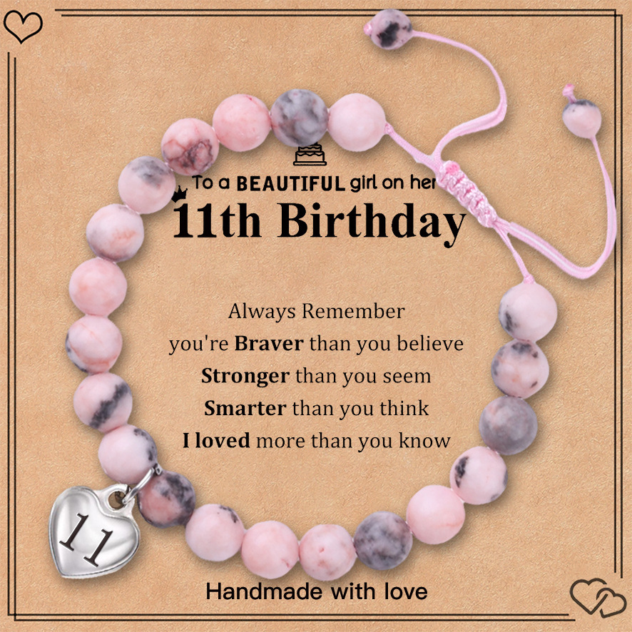 Pink zebra birthday bracelet stainless steel love pendant engraved hand-woven adjustable bracelet