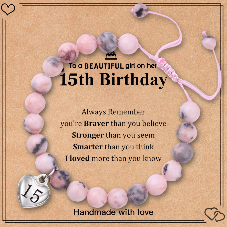 Pink zebra birthday bracelet stainless steel love pendant engraved hand-woven adjustable bracelet