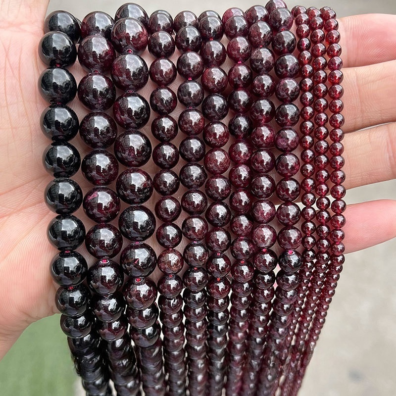 Natural garnet loose beads wine red round beads diy jewelry accessories