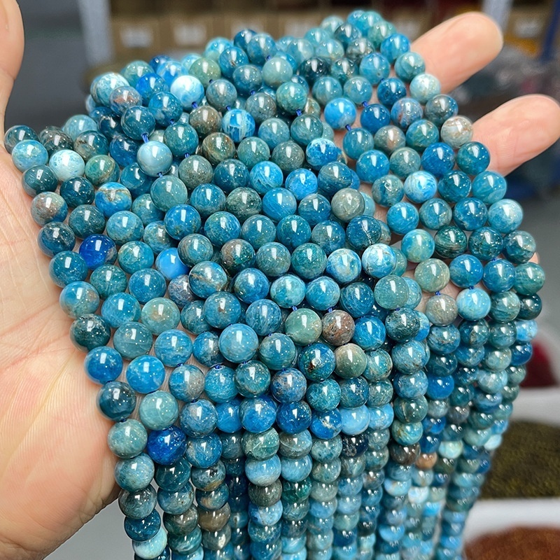 Natural blue apatite ore loose beads round beads