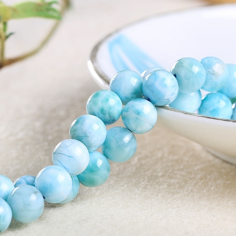 Natural Larimar loose beads semi-precious stone sea stone round beads