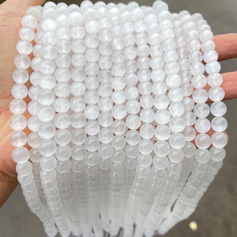 Natural transparent gypsum stone loose beads round beads diy jewelry accessories