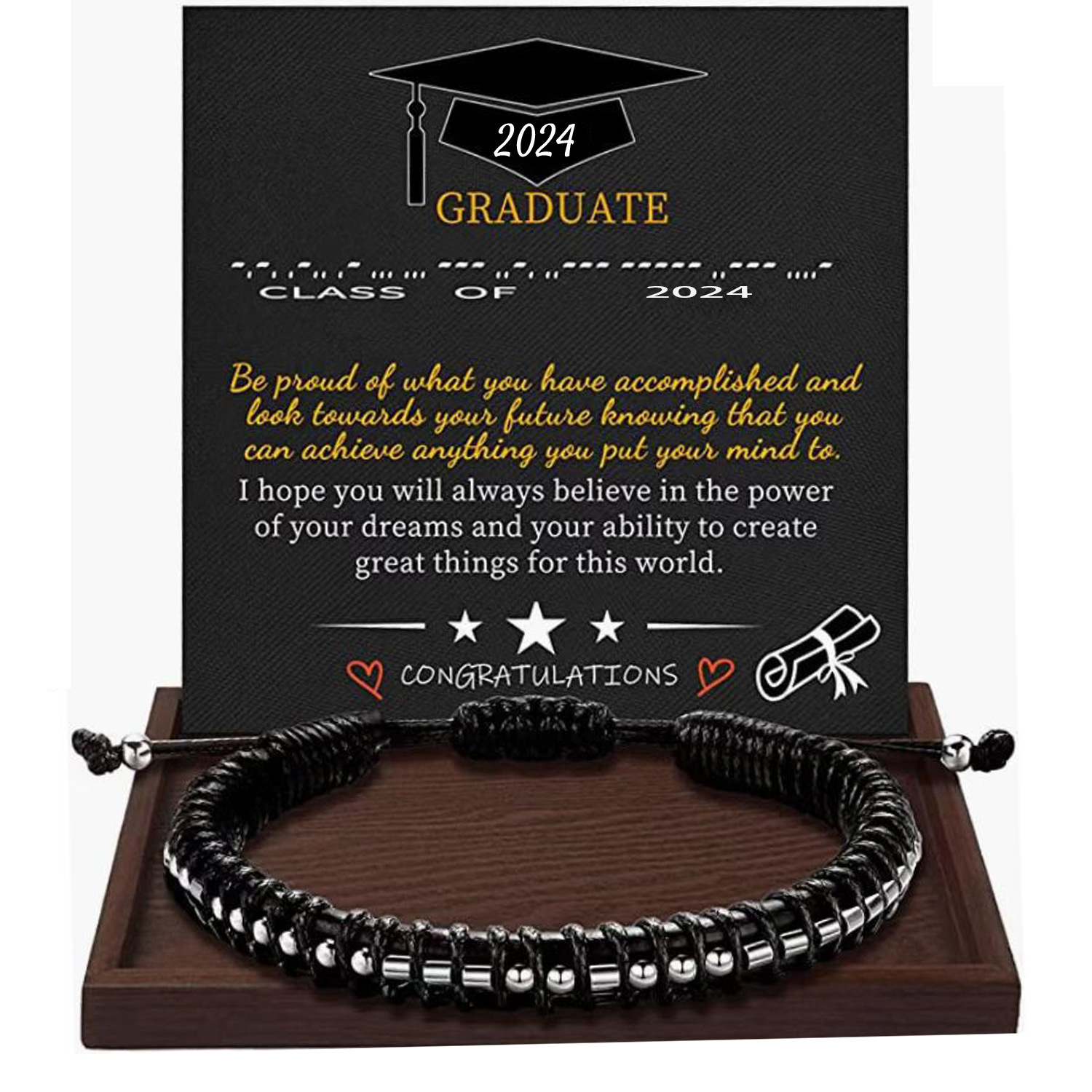 Morse Code Leather Bracelet Hand-woven triple leather bracelet