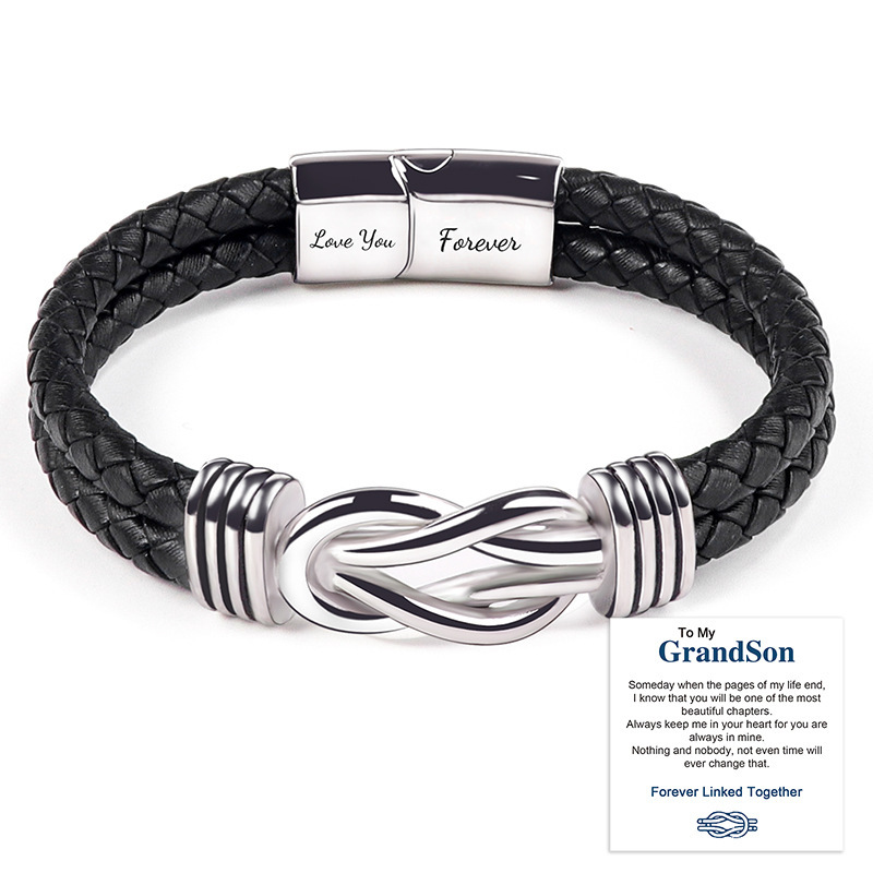 Leather bracelet engraved stainless steel magnetic double layer twist bracelet