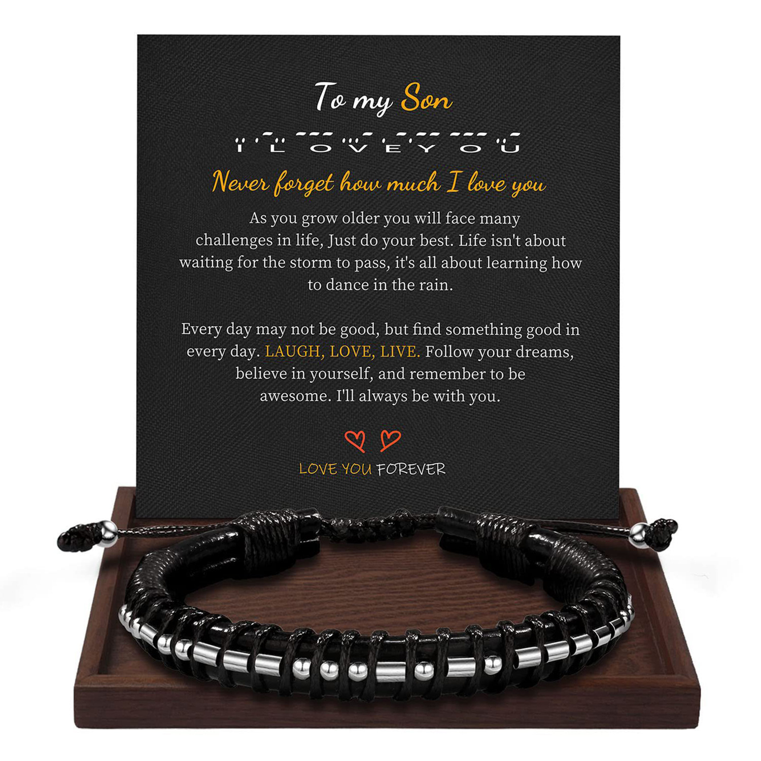 Morse Code Leather Bracelet Hand-woven triple leather bracelet