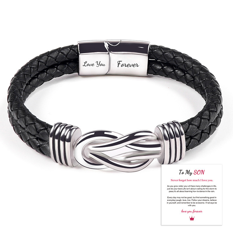 Leather bracelet engraved stainless steel magnetic double layer twist bracelet