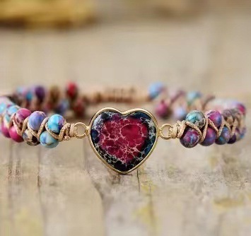 Love pendant bracelet double layer braided friendship bracelet 4mm red and blue emperor stone love bracelet