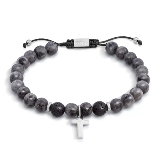 6mm white pine volcanic stone elastic rope bracelet black frosted stainless steel cross bracelet
