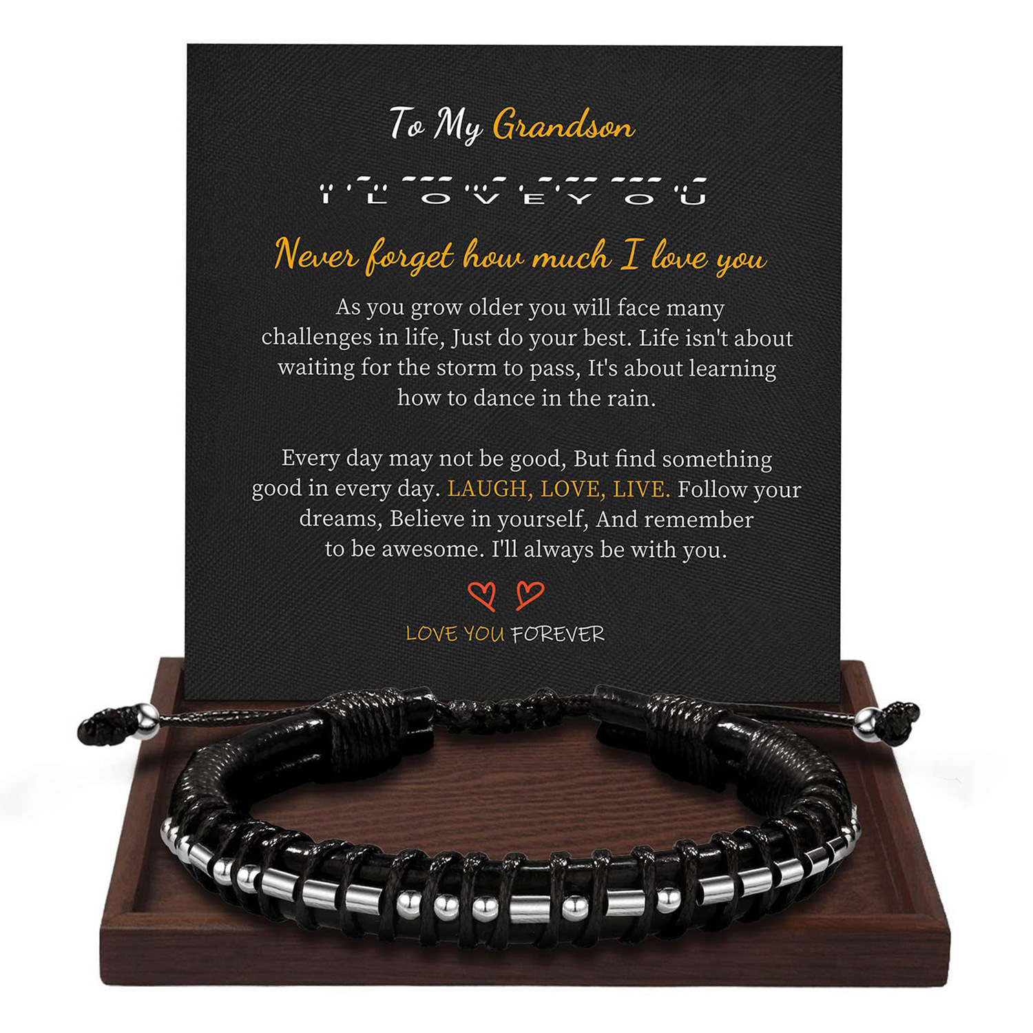 Morse Code Leather Bracelet Hand-woven triple leather bracelet