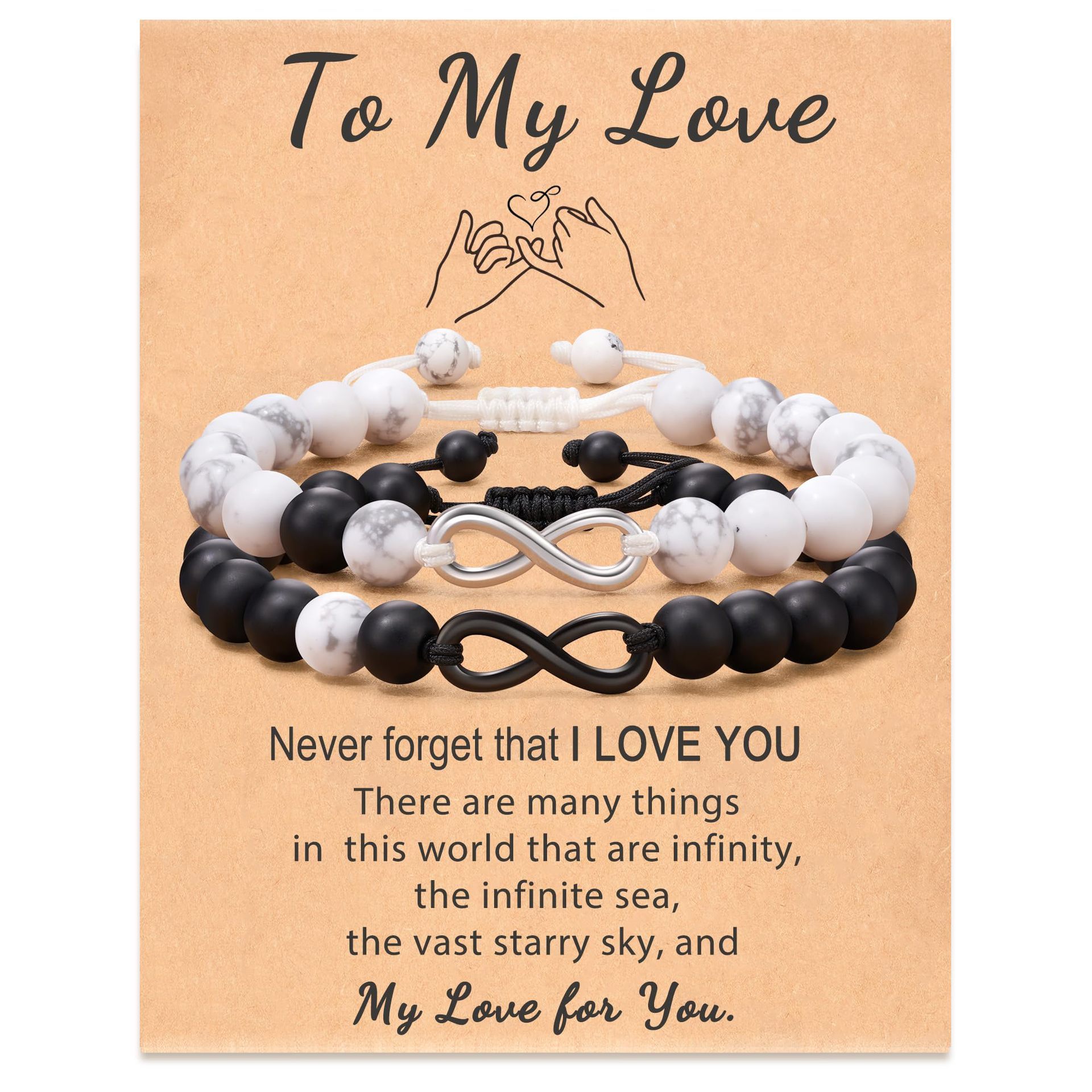 Couple Bracelet Howlite Black Frosted Alloy 8 Bead Bracelet Set