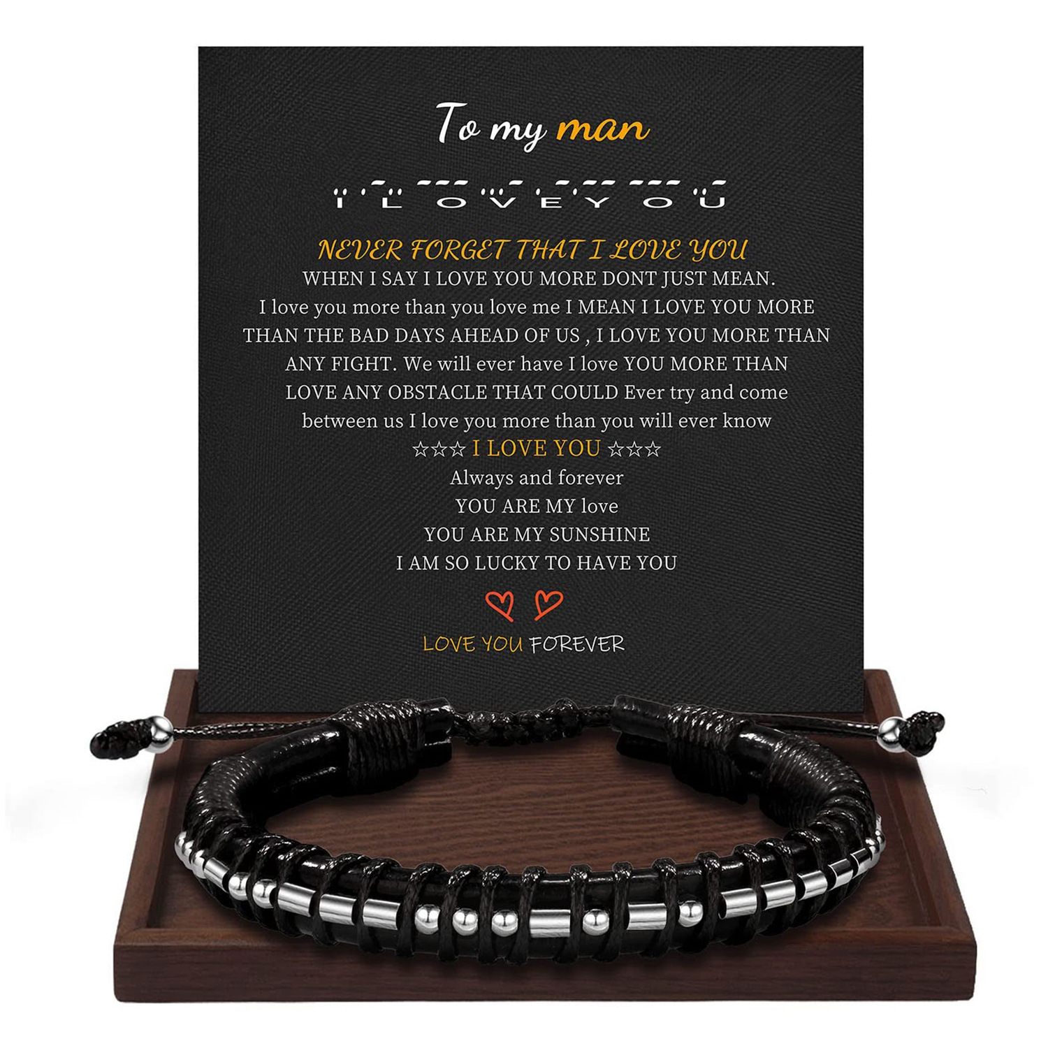 Morse Code Leather Bracelet Hand-woven triple leather bracelet