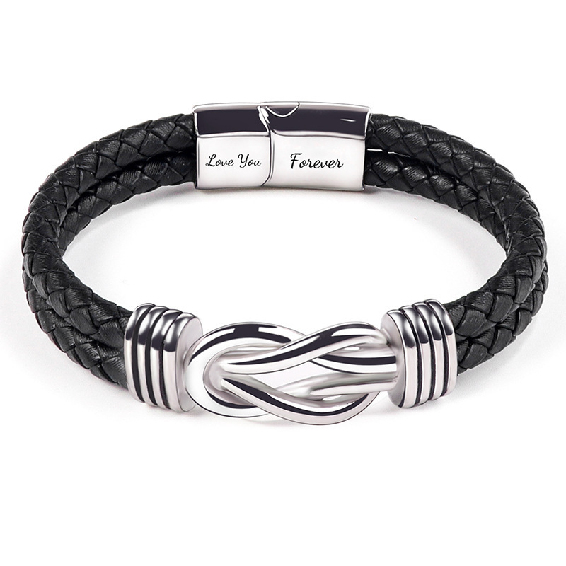 Leather bracelet engraved stainless steel magnetic double layer twist bracelet