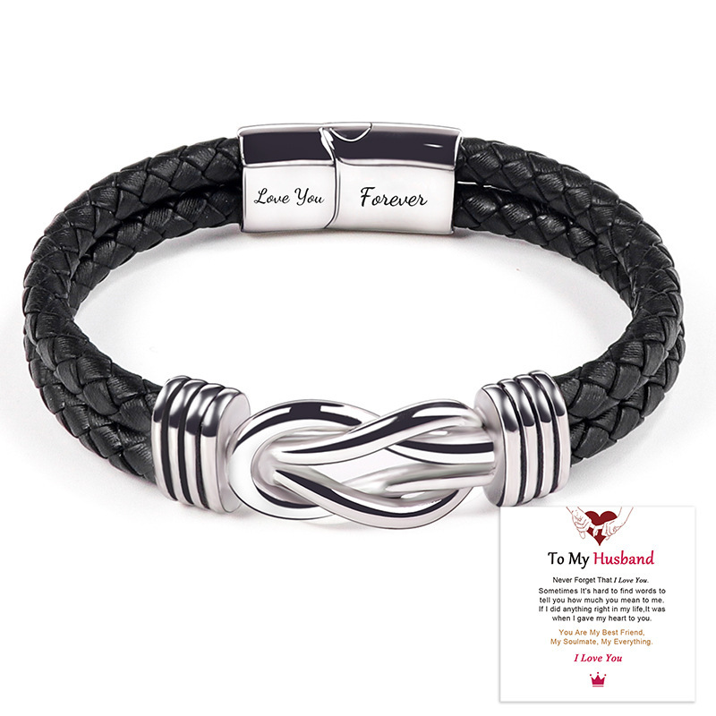 Leather bracelet engraved stainless steel magnetic double layer twist bracelet