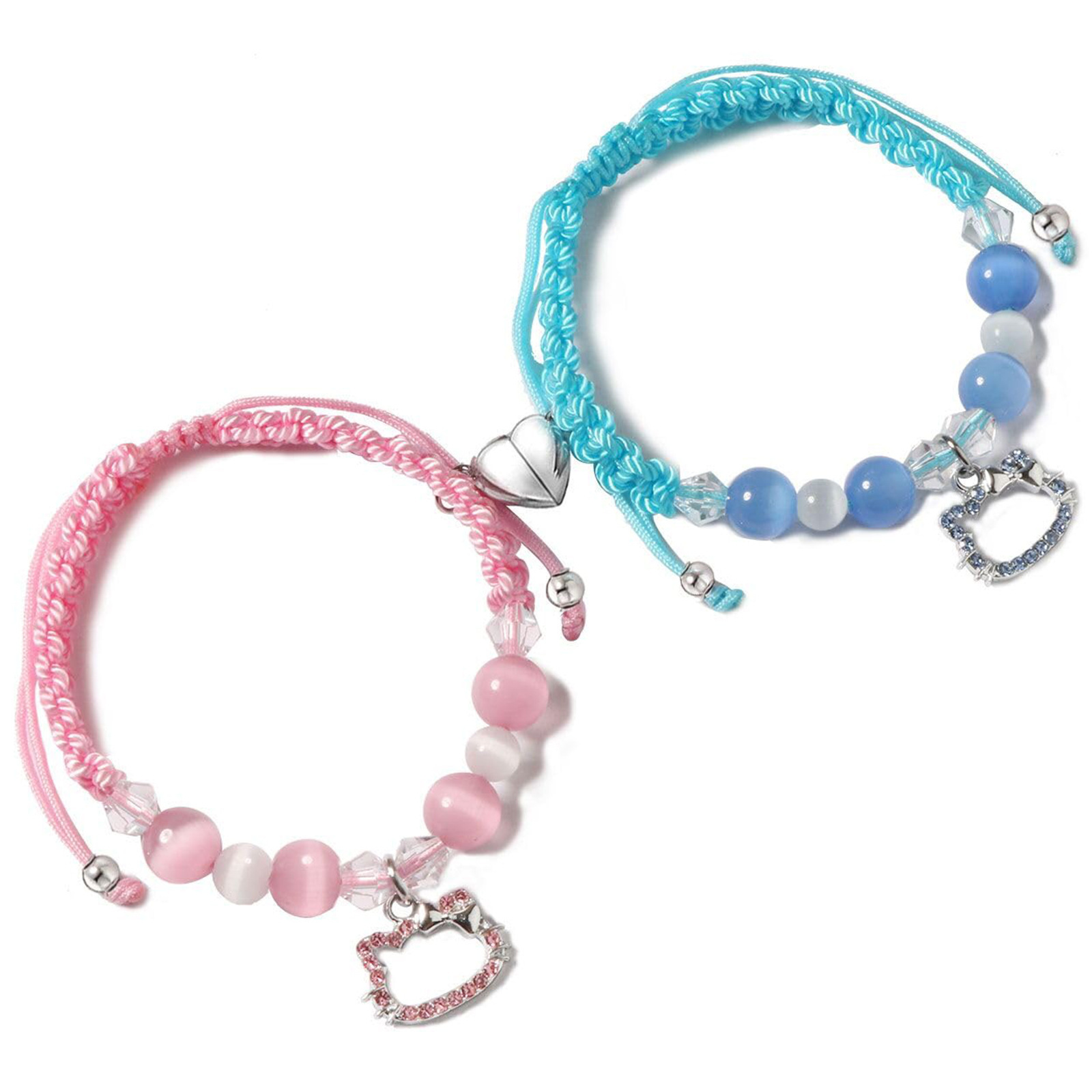 Couple bracelet hand-woven cat's eye stone love magnetic Kitty cat Spiderman pendant bracelet set