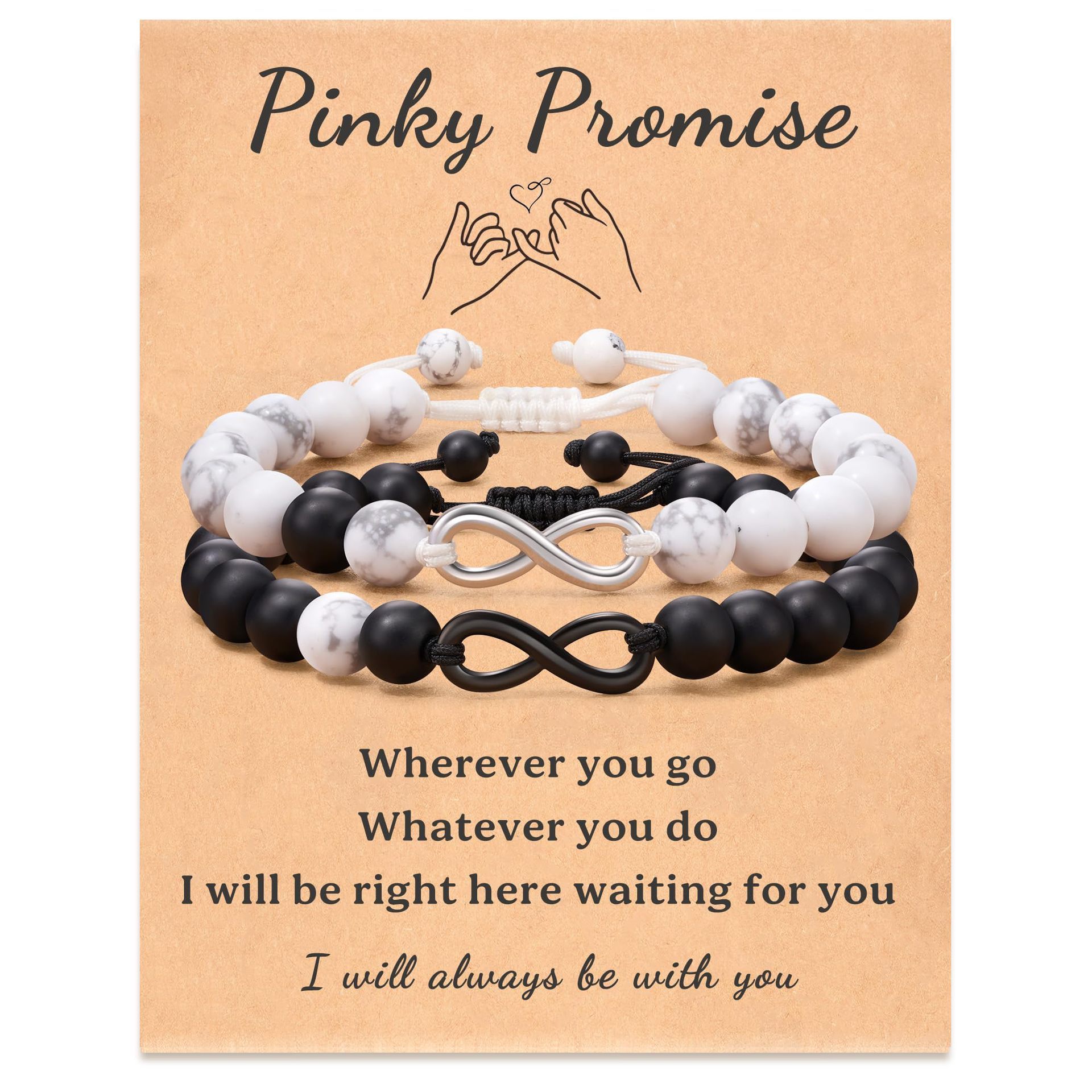 Couple Bracelet Howlite Black Frosted Alloy 8 Bead Bracelet Set