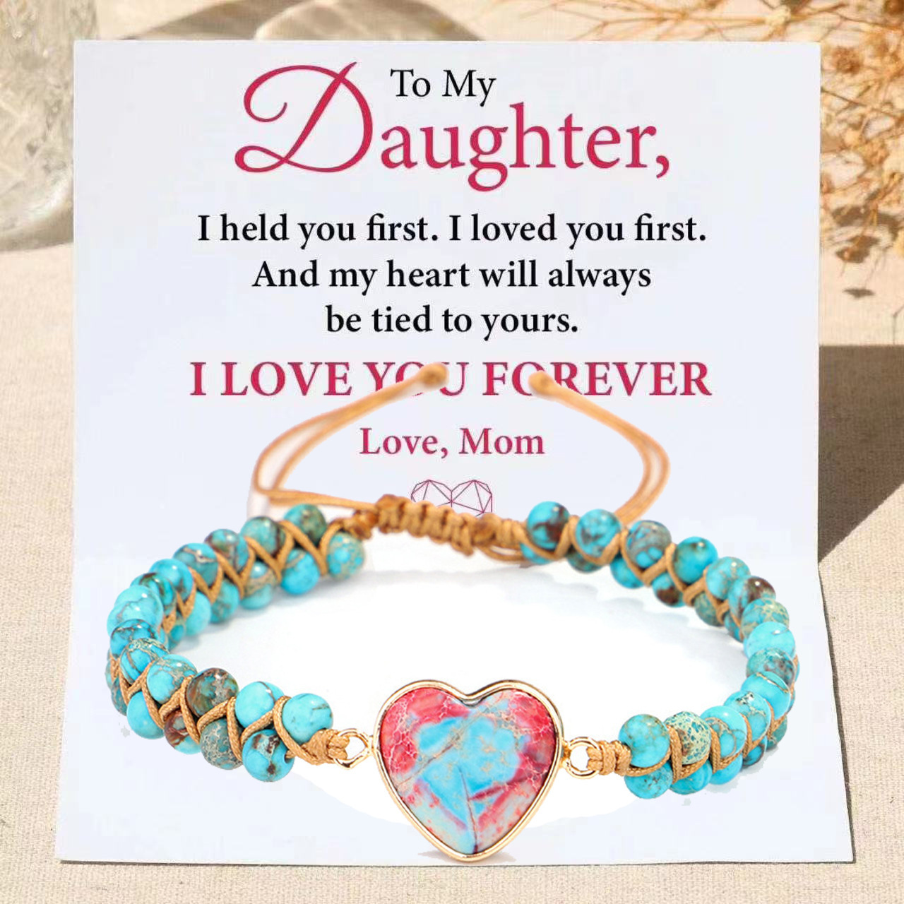 Love pendant bracelet double layer braided friendship bracelet 4mm red and blue emperor stone love bracelet