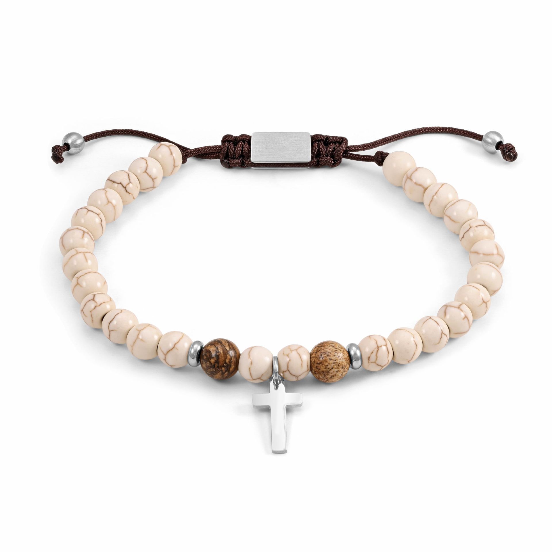 6mm white pine volcanic stone elastic rope bracelet black frosted stainless steel cross bracelet