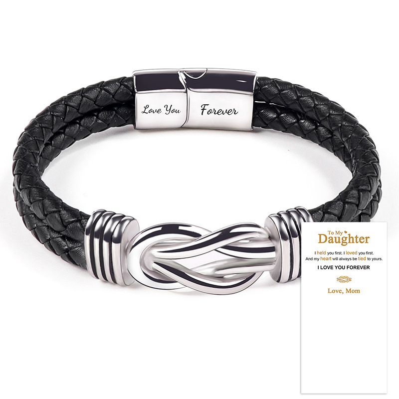 Leather bracelet engraved stainless steel magnetic double layer twist bracelet