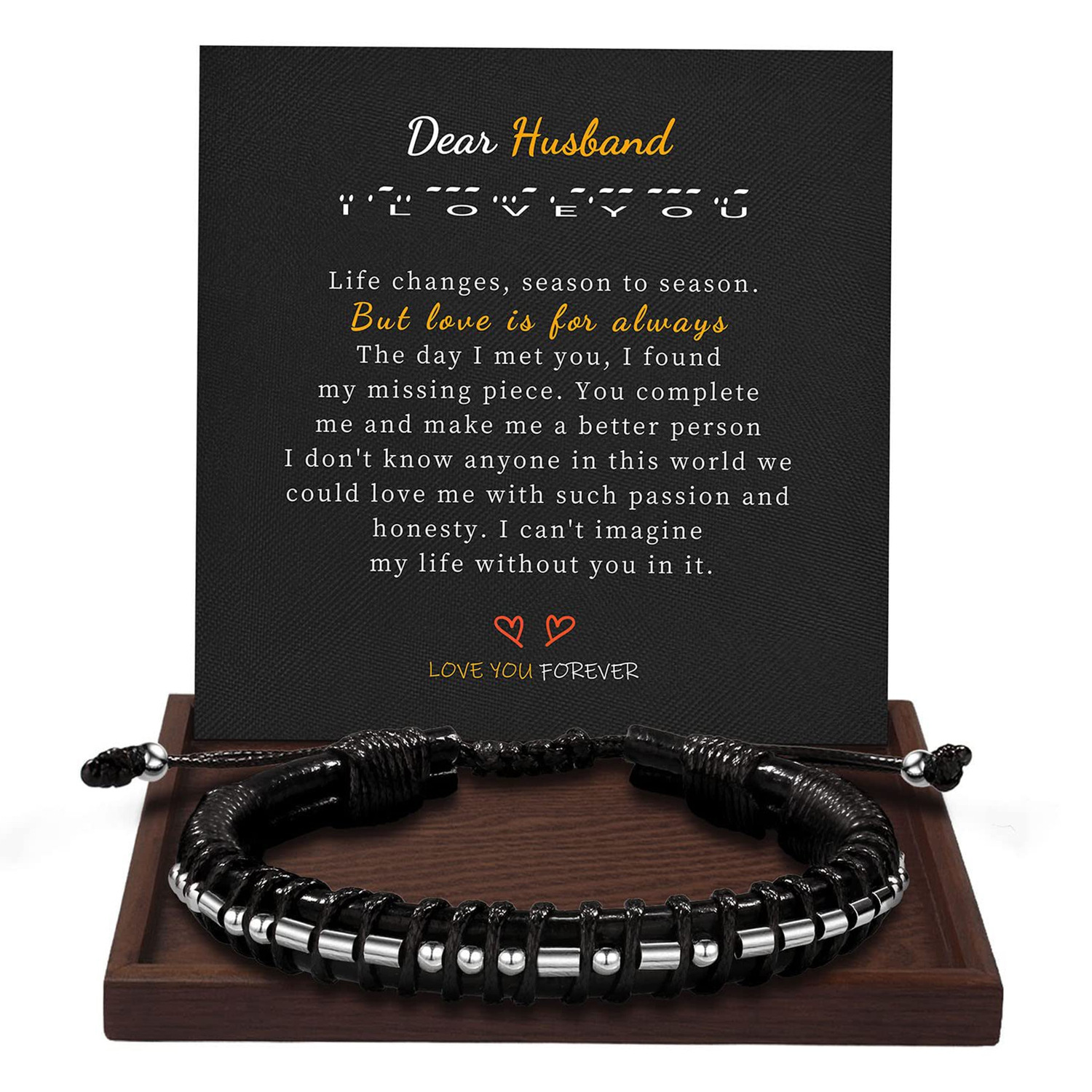 Morse Code Leather Bracelet Hand-woven triple leather bracelet