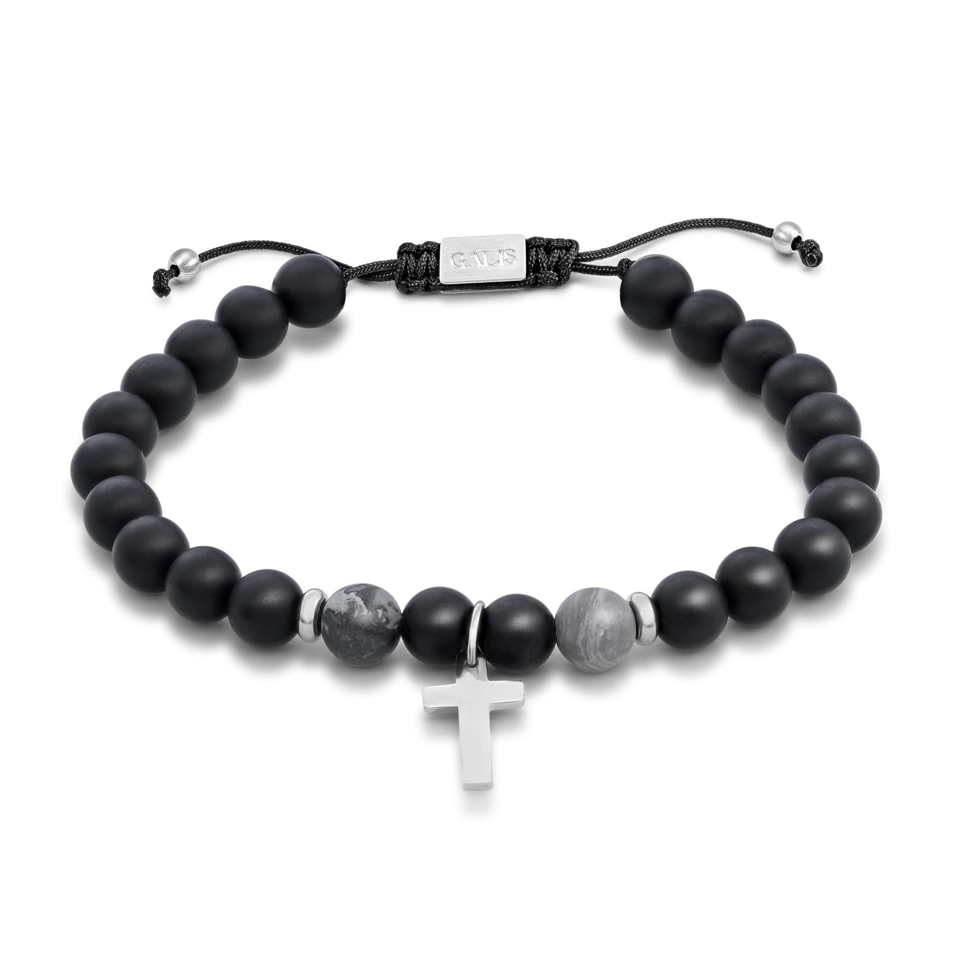 6mm white pine volcanic stone elastic rope bracelet black frosted stainless steel cross bracelet