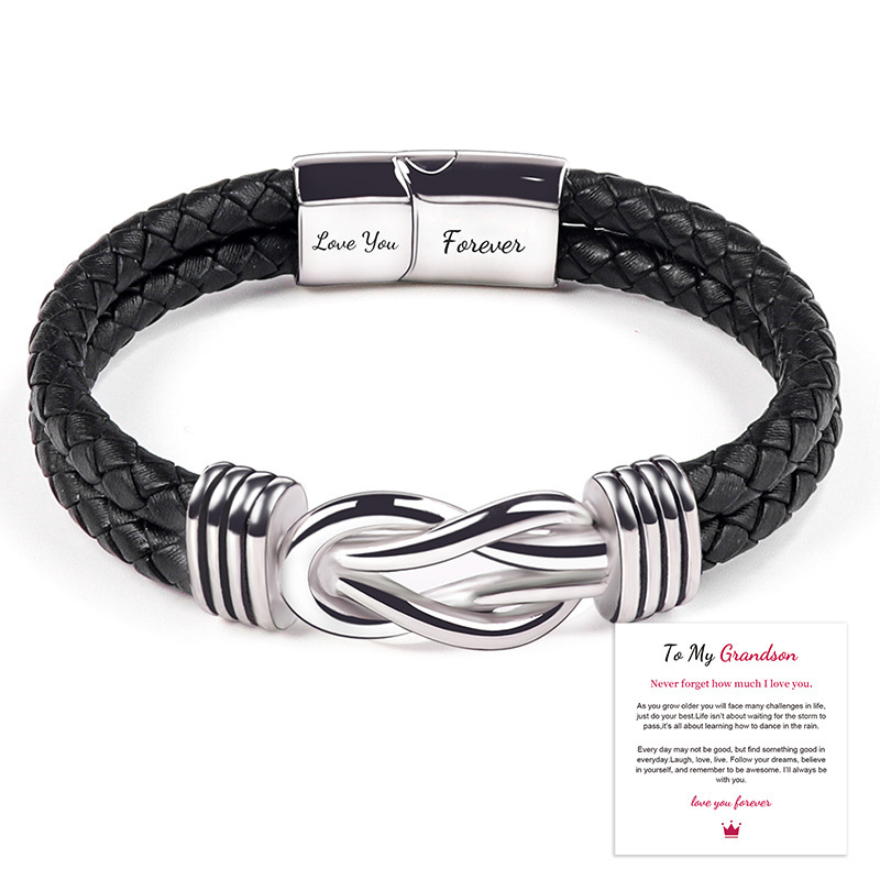 Leather bracelet engraved stainless steel magnetic double layer twist bracelet