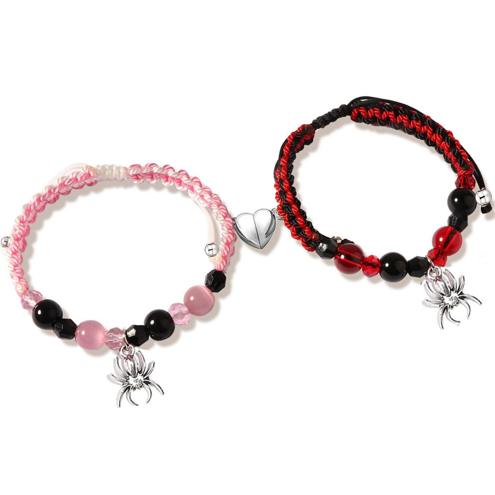Couple bracelet hand-woven cat's eye stone love magnetic Kitty cat Spiderman pendant bracelet set