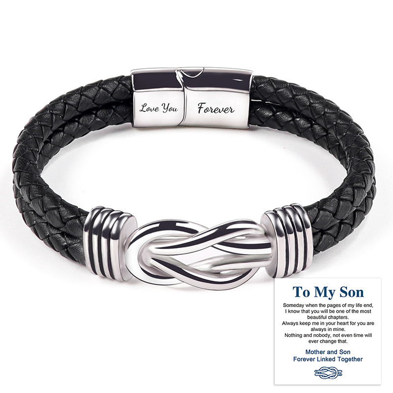 Leather bracelet engraved stainless steel magnetic double layer twist bracelet