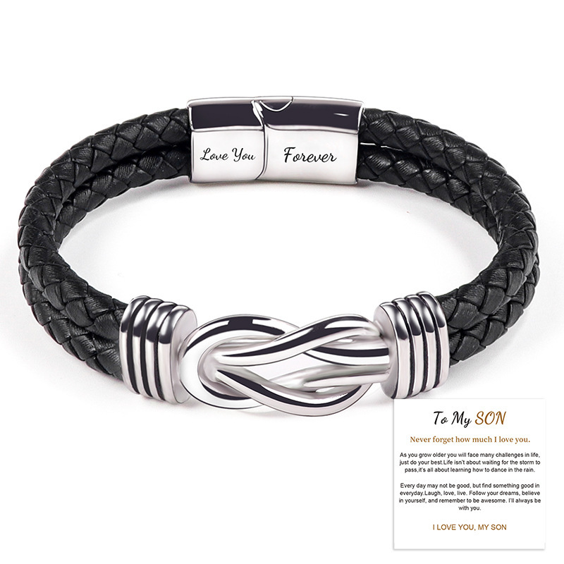 Leather bracelet engraved stainless steel magnetic double layer twist bracelet