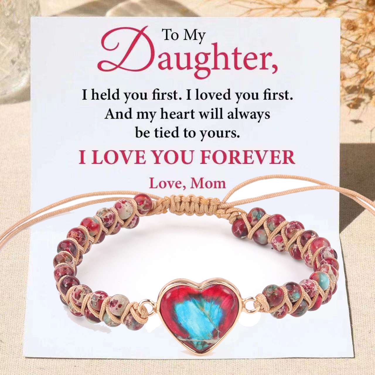 Love pendant bracelet double layer braided friendship bracelet 4mm red and blue emperor stone love bracelet