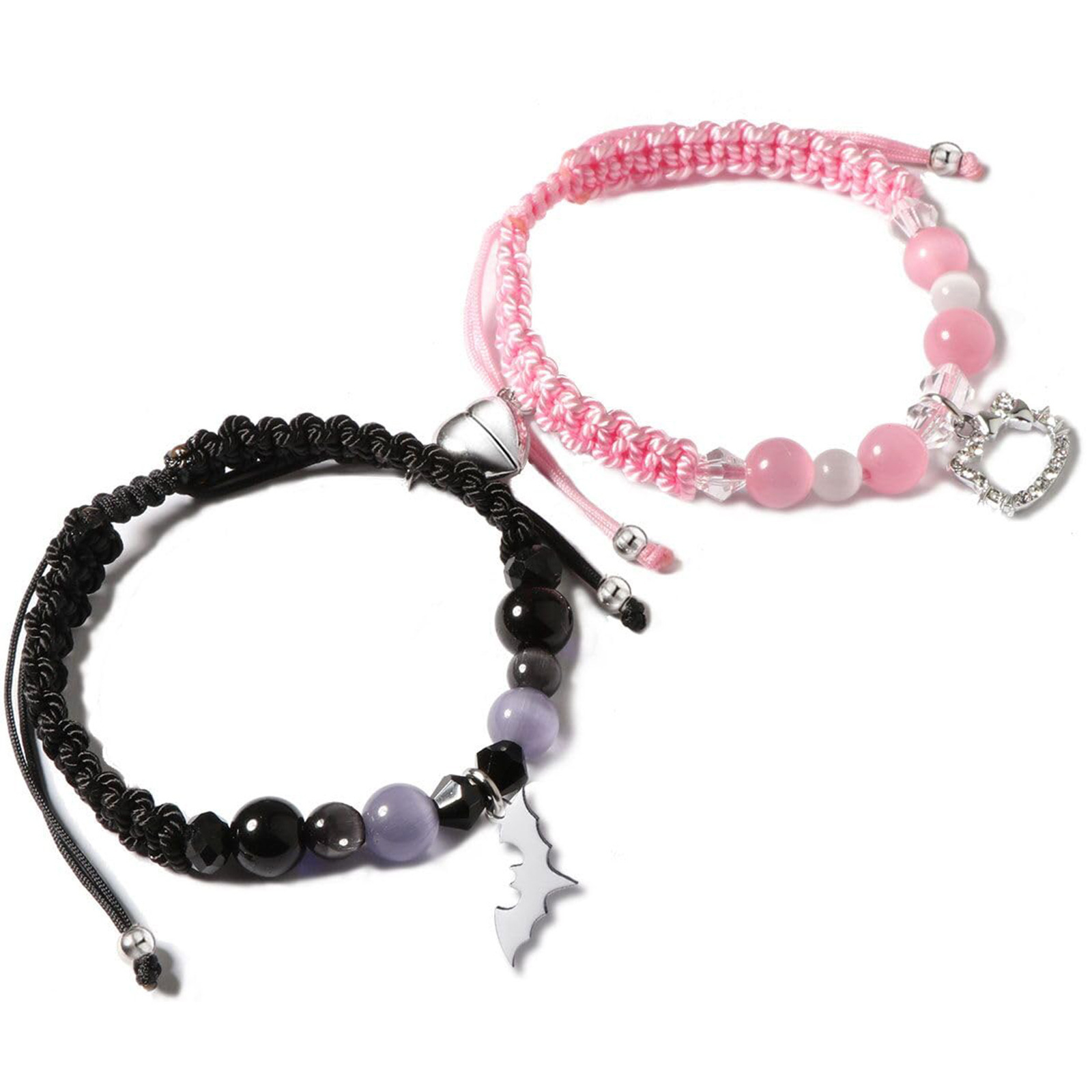 Couple bracelet hand-woven cat's eye stone love magnetic Kitty cat Spiderman pendant bracelet set
