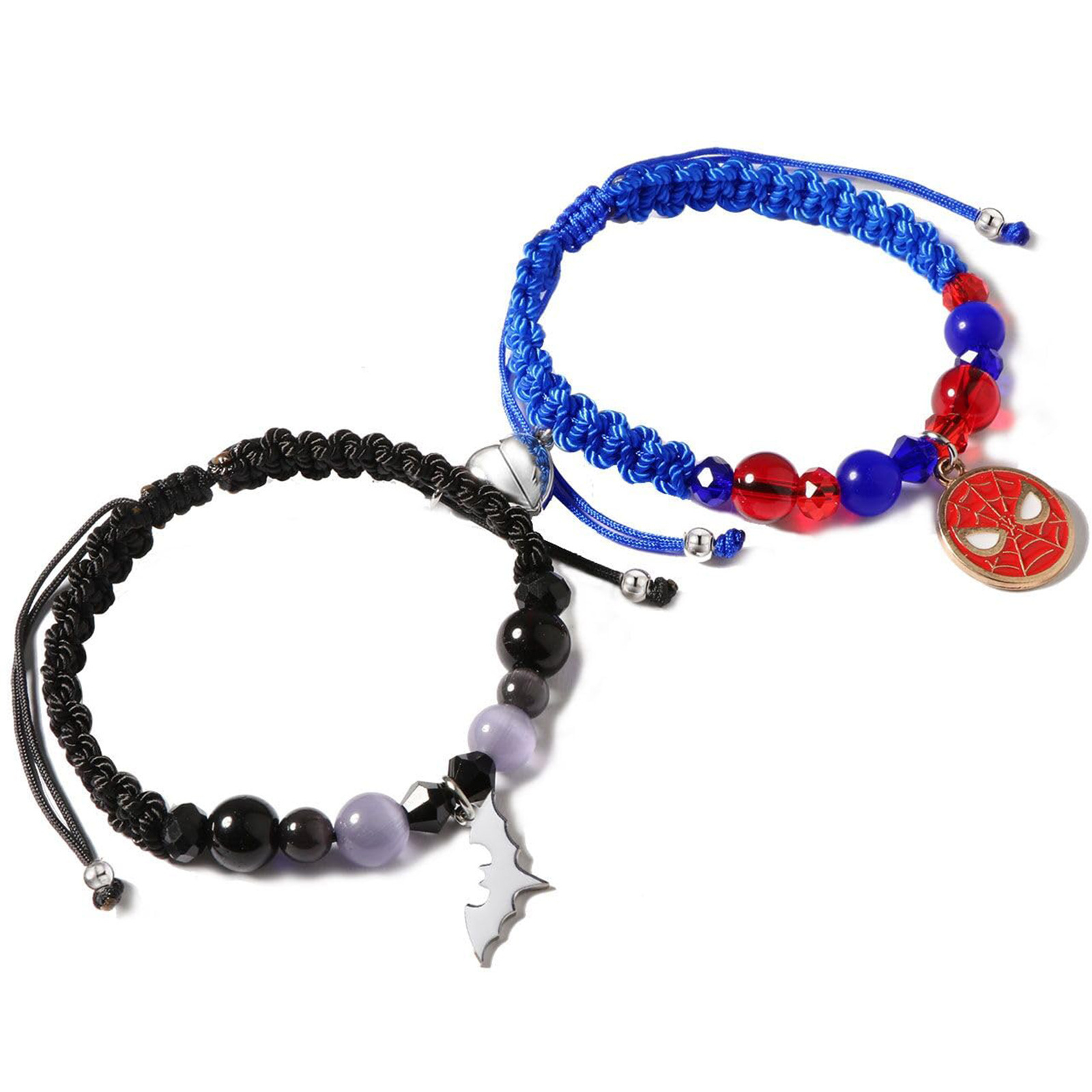 Couple bracelet hand-woven cat's eye stone love magnetic Kitty cat Spiderman pendant bracelet set