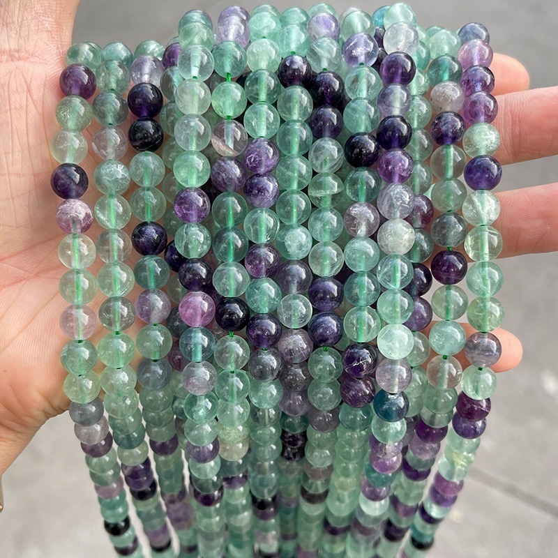 Natural multi-color fluorite round beads crystal semi-finished loose beads