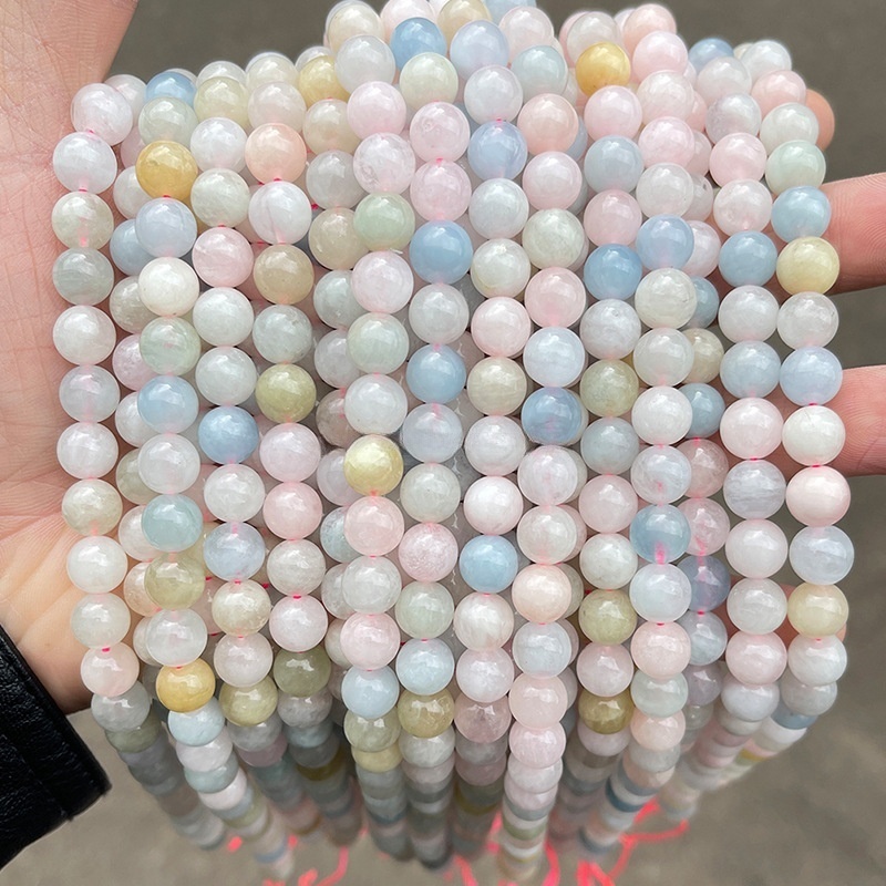 Natural transparent morganite round beads candy color crystal diy jewelry accessories