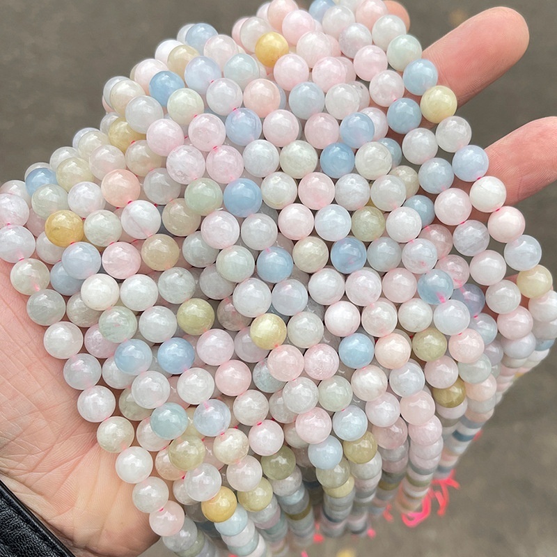 Natural transparent morganite round beads candy color crystal diy jewelry accessories