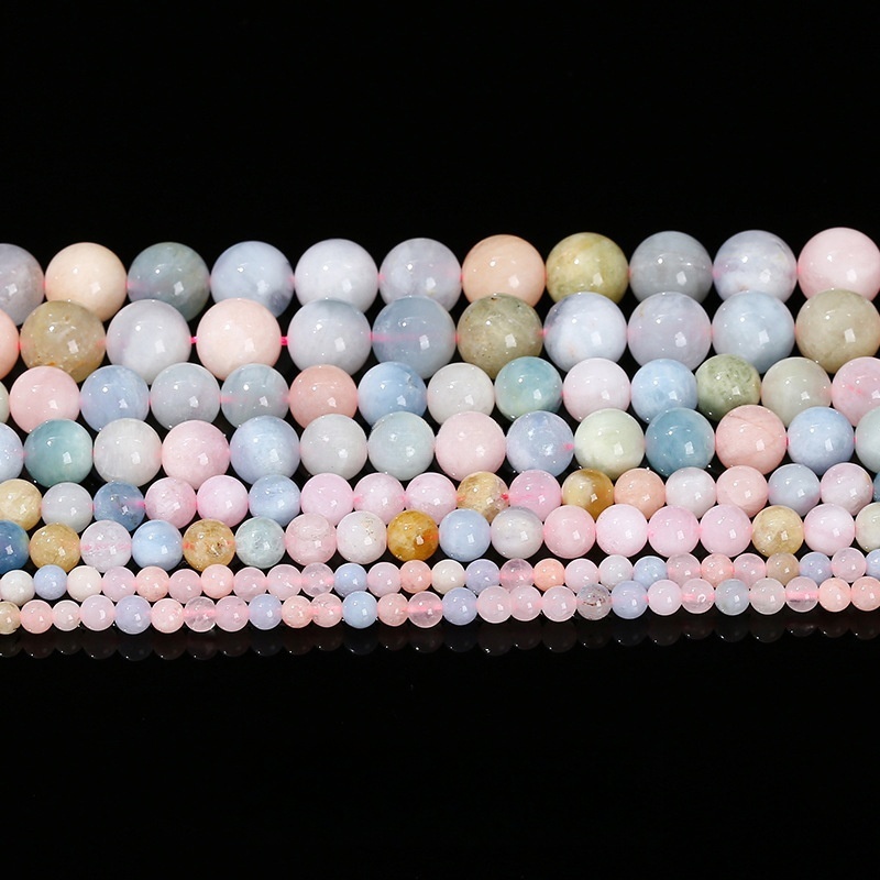 Natural transparent morganite round beads candy color crystal diy jewelry accessories
