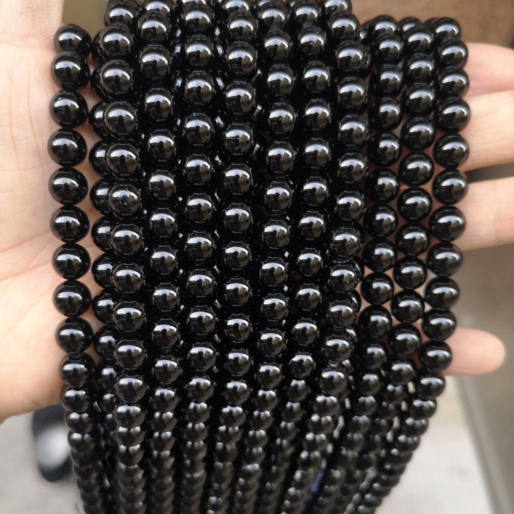 Natural black tourmaline loose beads DIY semi-finished tourmaline round beads