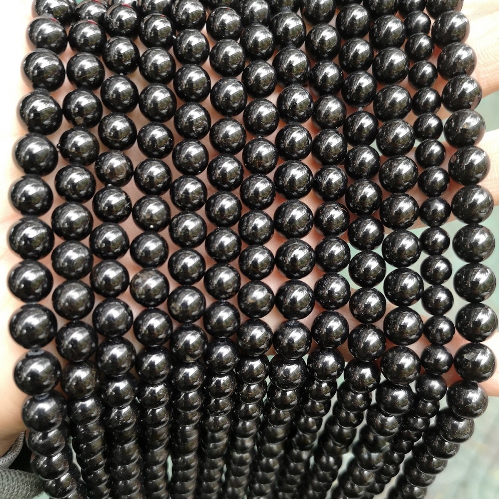 Natural black tourmaline loose beads DIY semi-finished tourmaline round beads