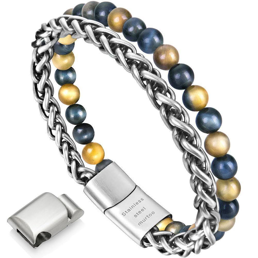 Dark brown round rope leather bracelet stainless steel keel chain magnetic buckle bracelet