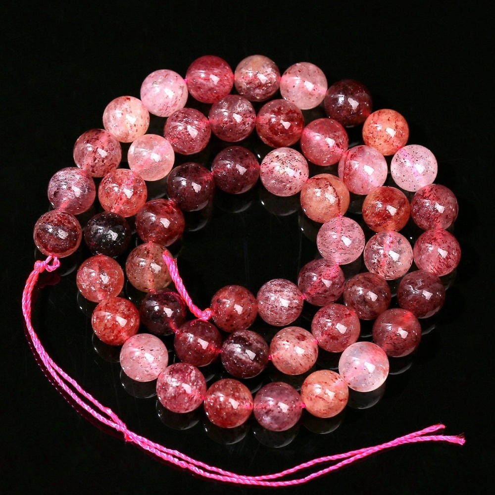 Natural old mine strawberry crystal loose beads DIY jewelry accessories