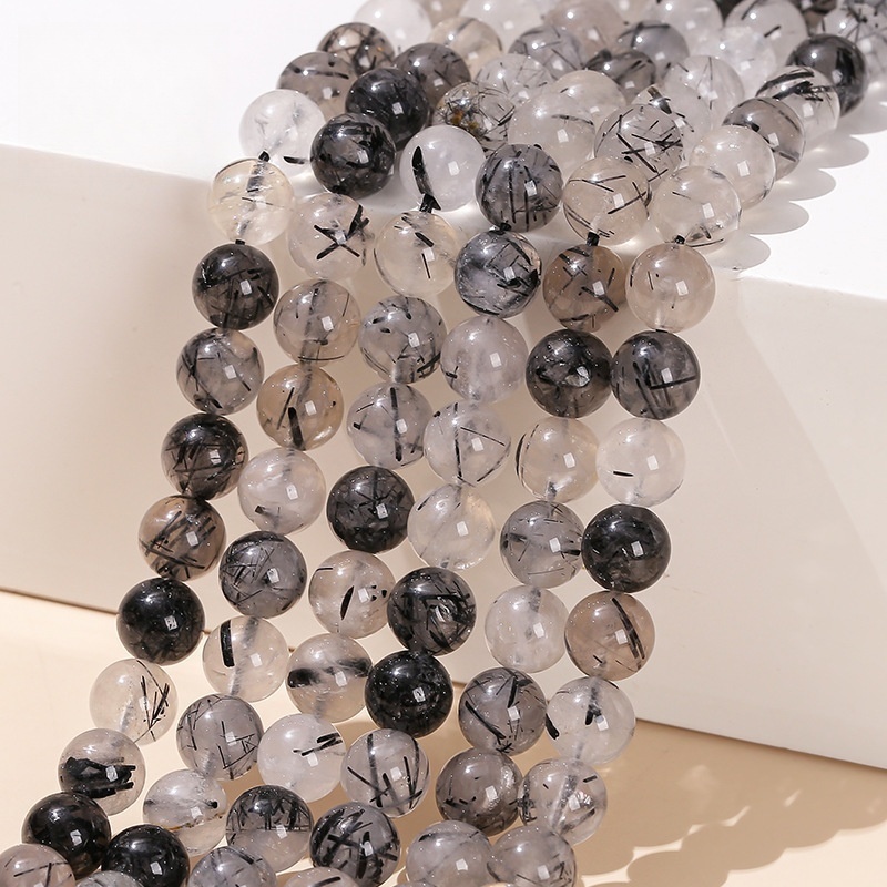 Natural black hair crystal loose beads round beads diy jewelry accessories